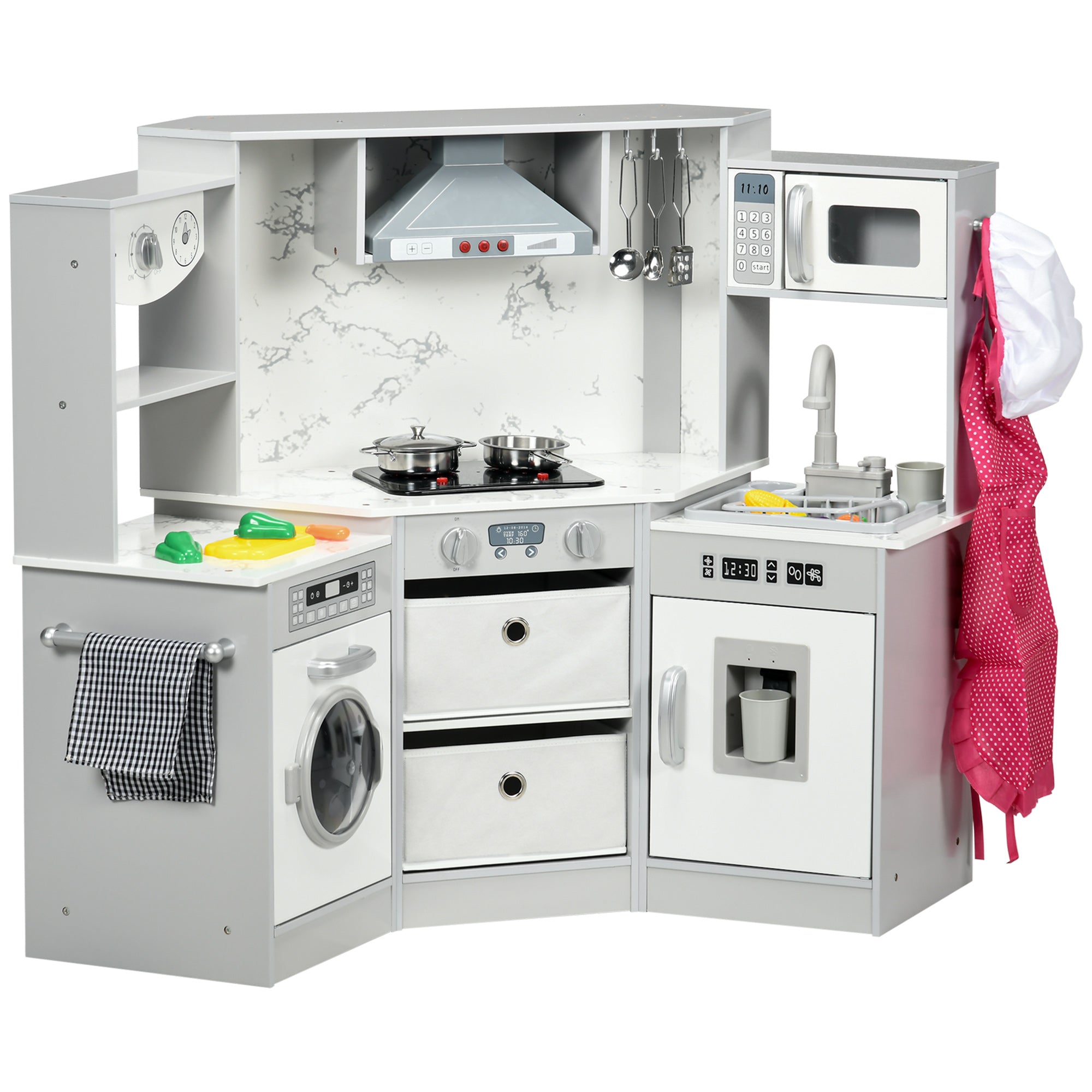 AIYAPLAY Toy Kitchen with Running Water, Lights, Sounds, Apron and Che ...