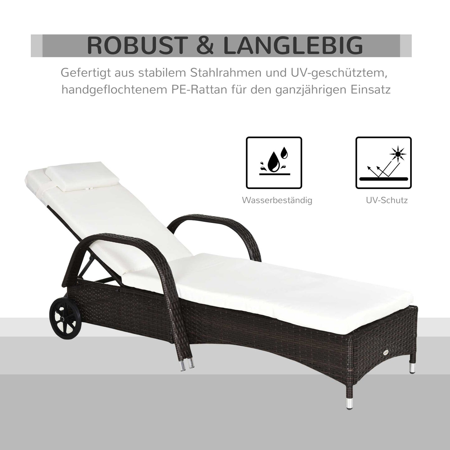 Outsunny 2PC Rattan Sun Lounger Recliner Bed Reclining Chair Patio Garden Outdoor Wicker Weave Adjustable Headrest with Fire Retardant Cushion â€“ Brown