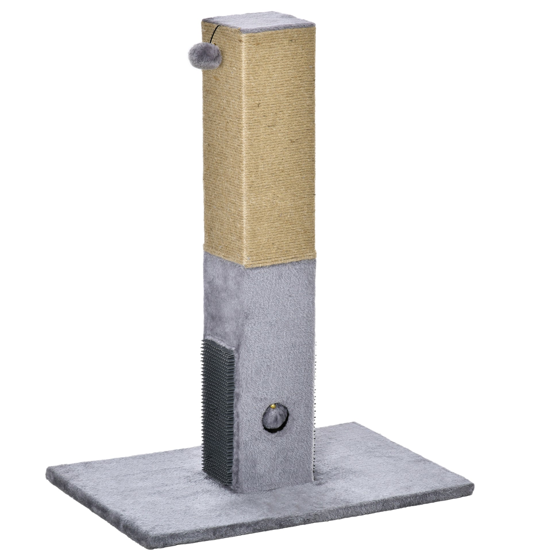 PawHut Cat Tree Scratching Post for Indoor Cats 79cm Jute Scratcher Climber w/ Carpet Base Dangling Toy â€“ Grey