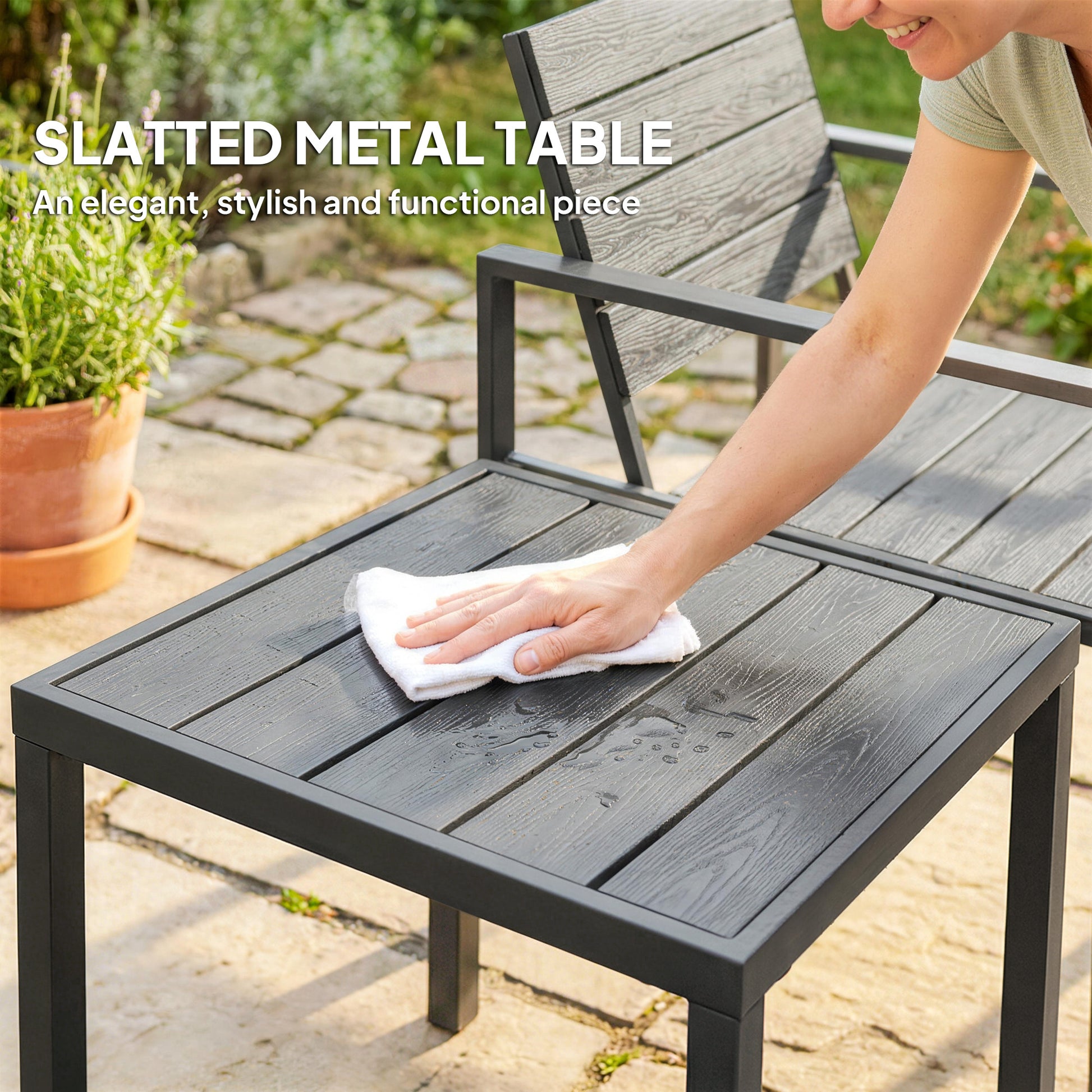 Outsunny 3 Pieces Garden Bistro Set for 2, Outdoor Bistro Table and Chairs with Metal Frame, Plastic Patio Furniture Set