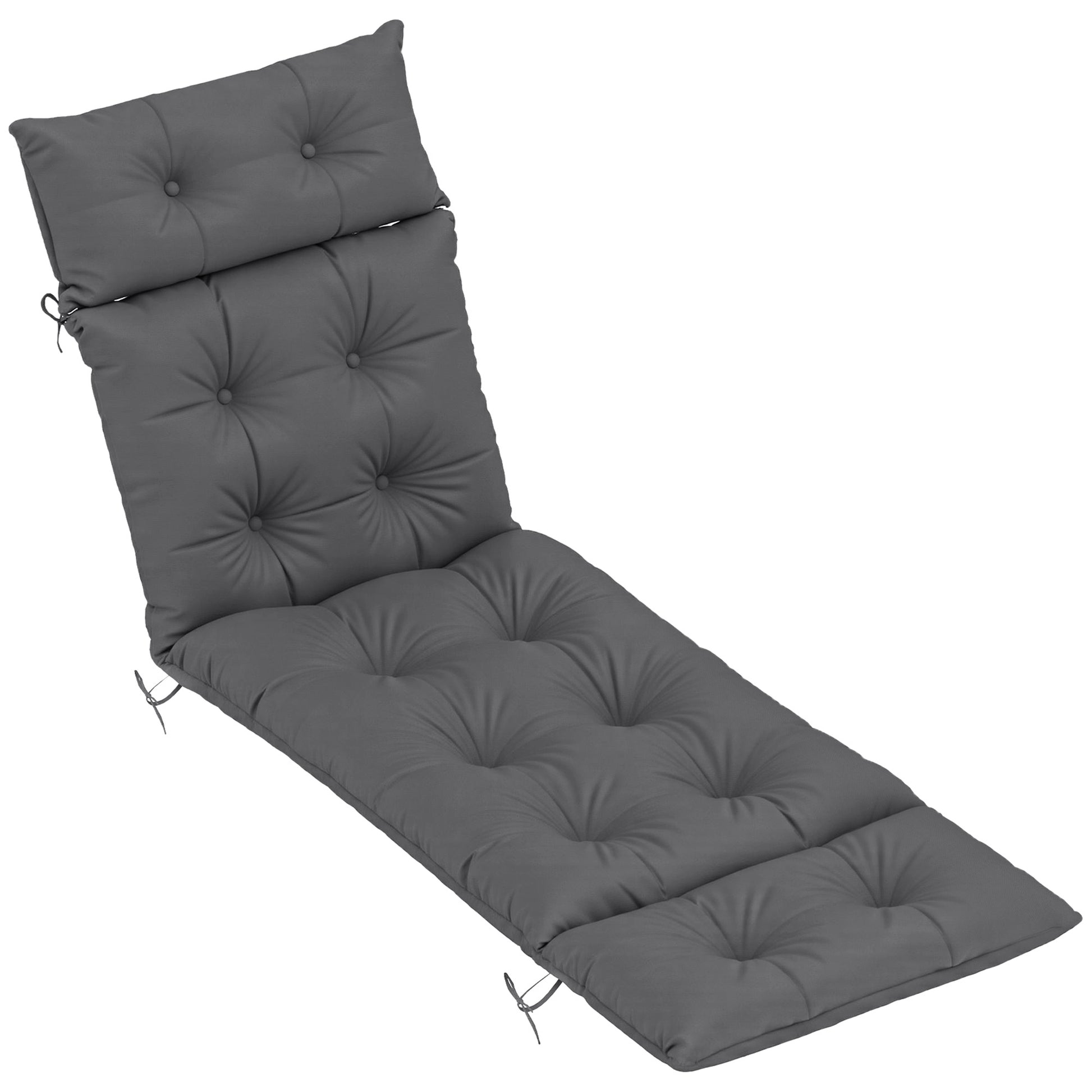 Outsunny Sun Lounger Cushion Only, 190 x 56 x 10 cm Garden Lounge Chair Cushion, UPF20+ 220gsm Fabric, Thick Sunbed Replacement Pad with 6 Ties, Dark Grey Default Title