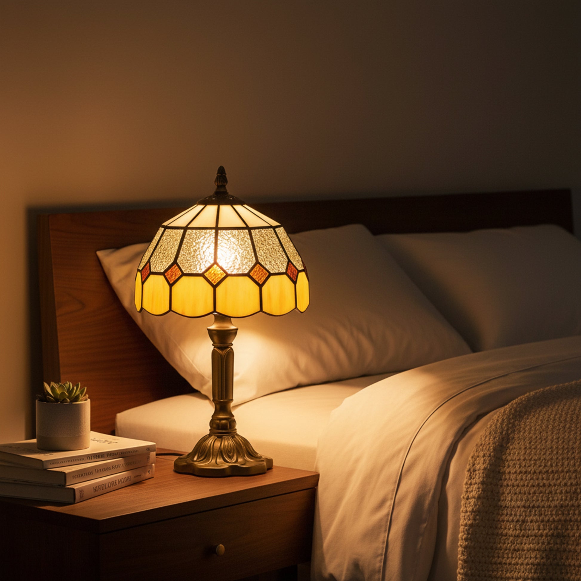 HOMCOM Handmade Art Deco Glass Table Lamp - White/Orange