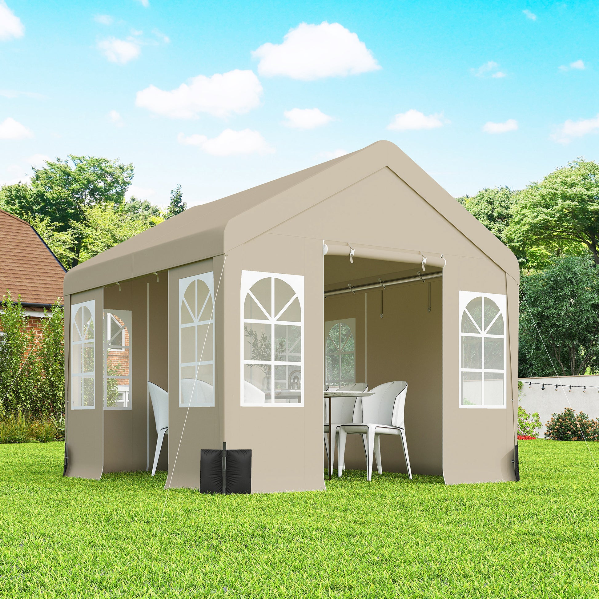 Outsunny 3 x 3 m Party Tent, Outdoor Canopy Tent Shelter with Removable Sidewalls, 4 Zipped Doors, for Parties, Wedding, Beige