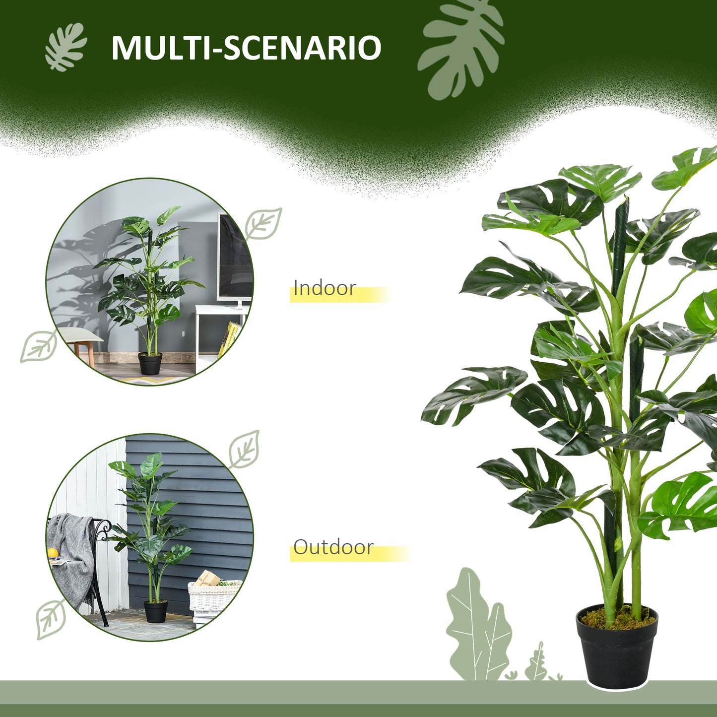 Outsunny 100cm/3.3FT Artificial Monstera Tree Decorative Cheese Plant 21 Leaves with Nursery Pot, Fake Tropical Palm Tree for Indoor Outdoor DÃ©cor, Set of 2