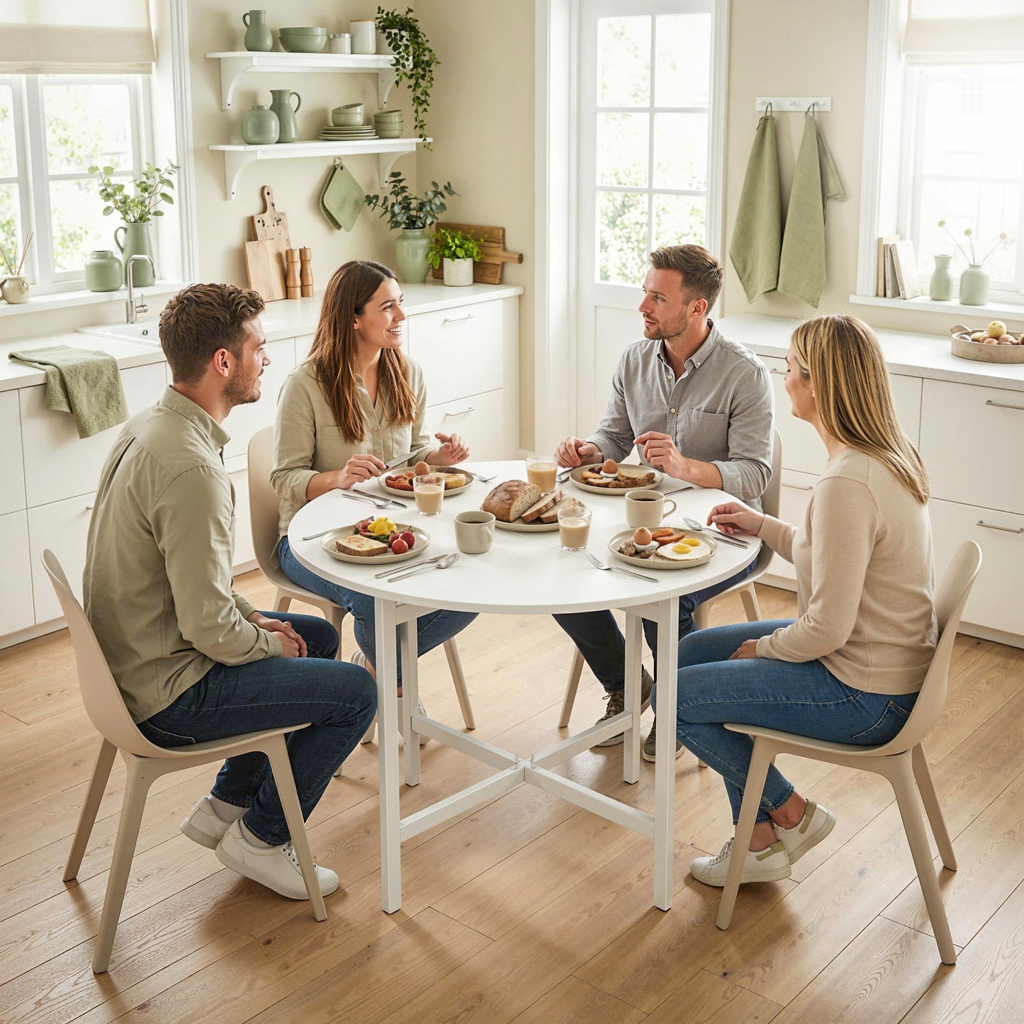 HOMCOM CollapsibleÂ Drop Leaf Table, Folding Dining Table for Small Spaces, Extendable Kitchen Table with Steel Frame, White