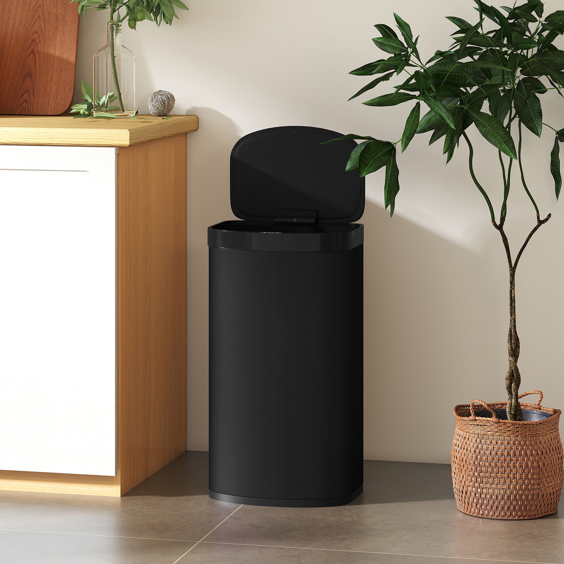 HOMCOM 55L Sensor Bin with Soft-Close Lid, Automatic Touchless Motion Sensor Kitchen Bin with Fingerprint Resistant Stainless Steel for Hygienic Gyms, Home Office Use, Black