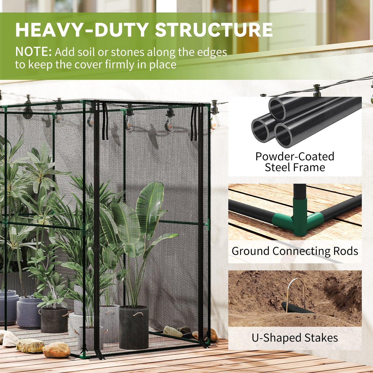 Outsunny Fruit Cage Bird Netting, Brassica Cage Plant Protection Tent with Zipped Door, Anti Bird, Insects, Small Animals, Black