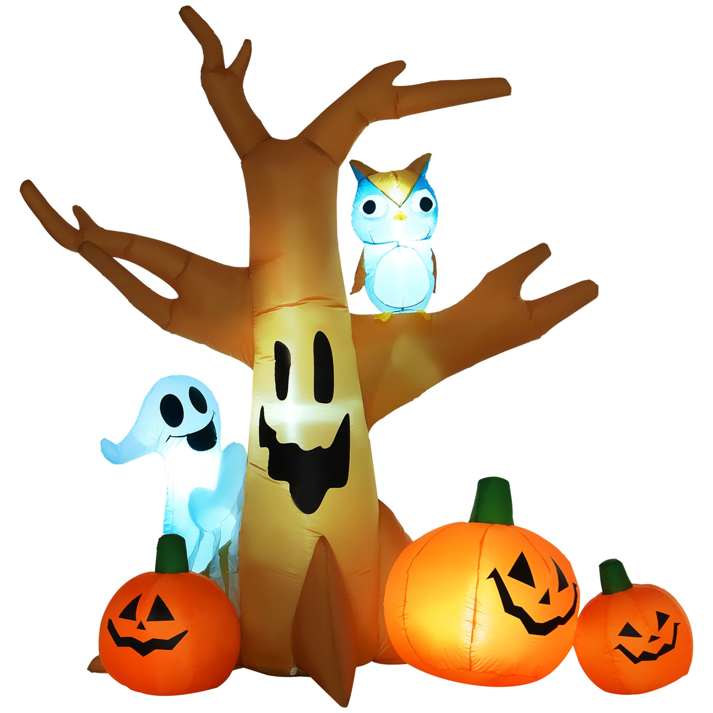 HOMCOM 240cm Large Halloween Scary Lighting Inflatable Tree Ghost 3 Pumpkins Owl 4 LED Indoor Outdoor Holiday Decoration Default Title
