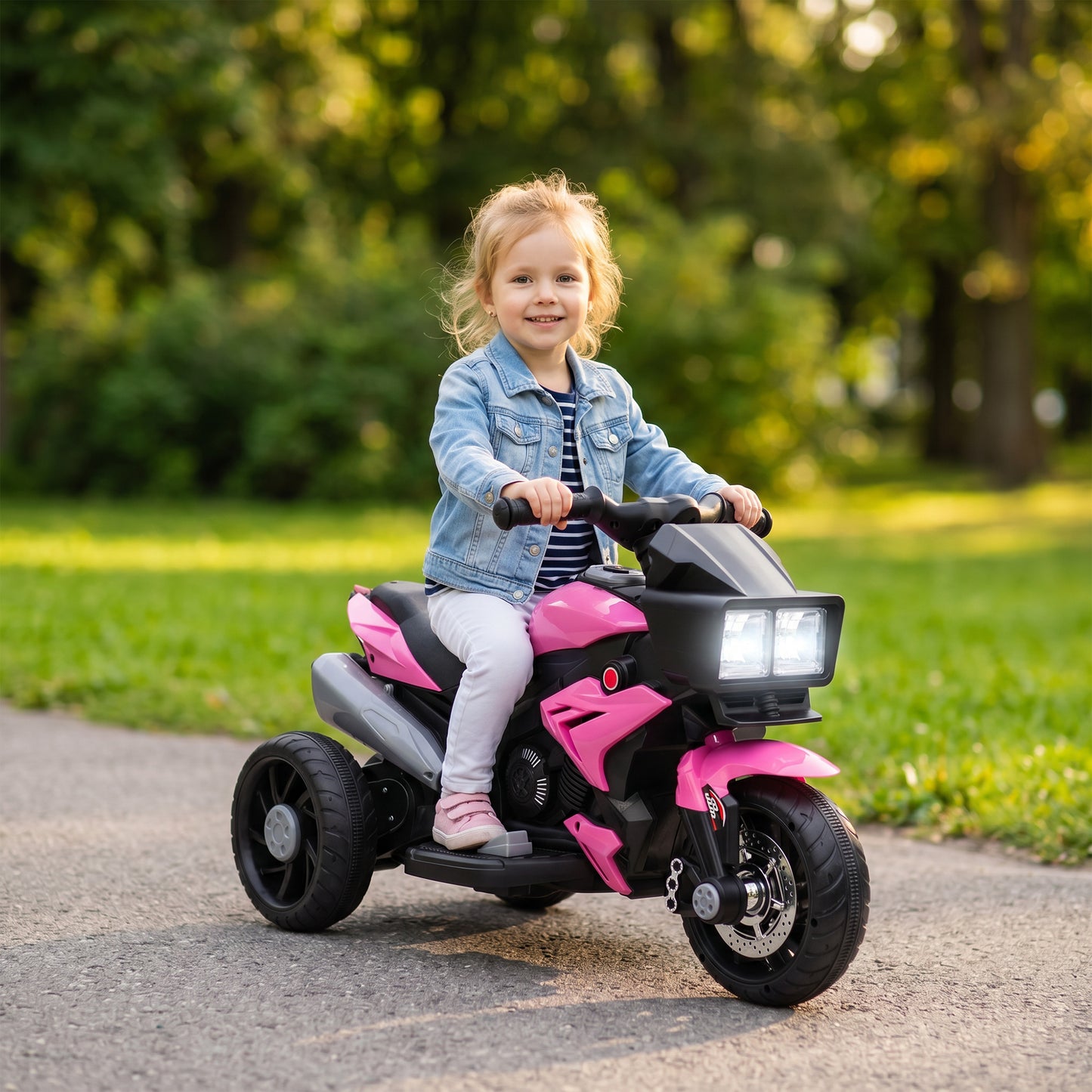 AIYAPLAY Kids Electric Motorcycle Ride-On Toy, 3-Wheel Battery-Operated Motorbike with Horn, Toddler Ride On Bike, Pink