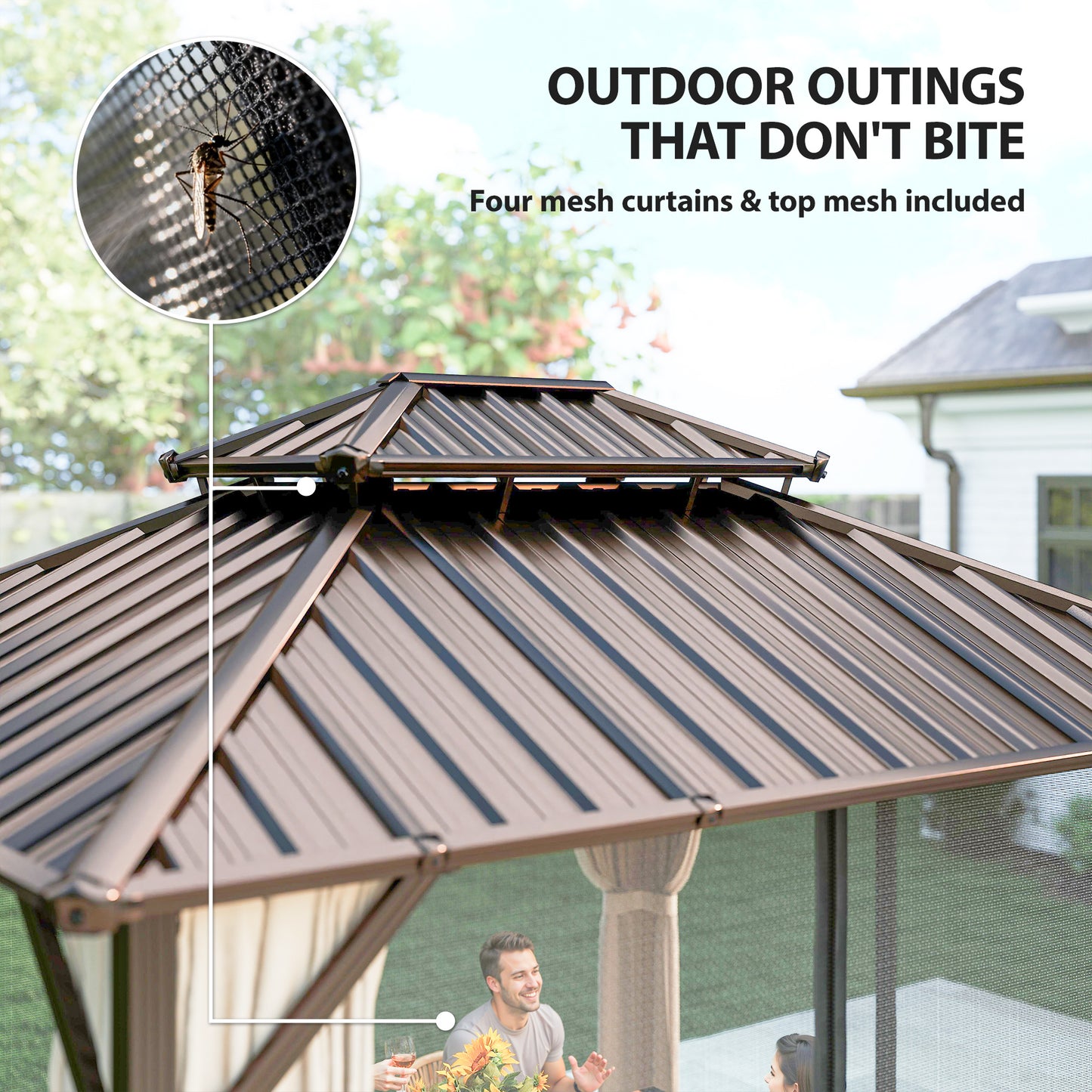 Outsunny 3x3.6 m Hardtop Gazebo Canopy with UPF50+ Double Galvanised Steel Roof, Aluminium Garden Gazebo Permanent Pavilion, Brown