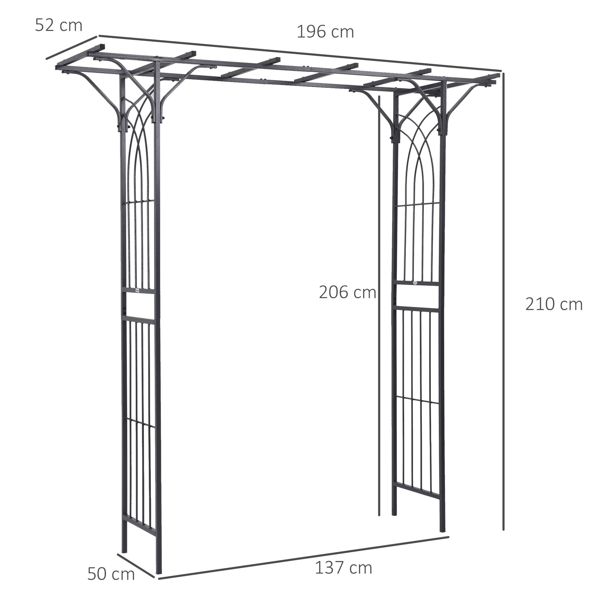 Outsunny 210cm Decorative Metal Garden Trellis Arch with Durable Steel Tubing & Elegant Scrollwork, Great for Weddings, Dark Gre