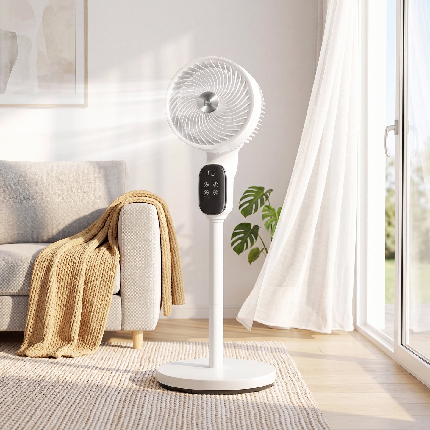 HOMCOM 20 dB Silent Standing Fan for Bedroom, 39in Pedestal Fan with Remote, Oscillating, 8 Speeds, Adjustable Height, White