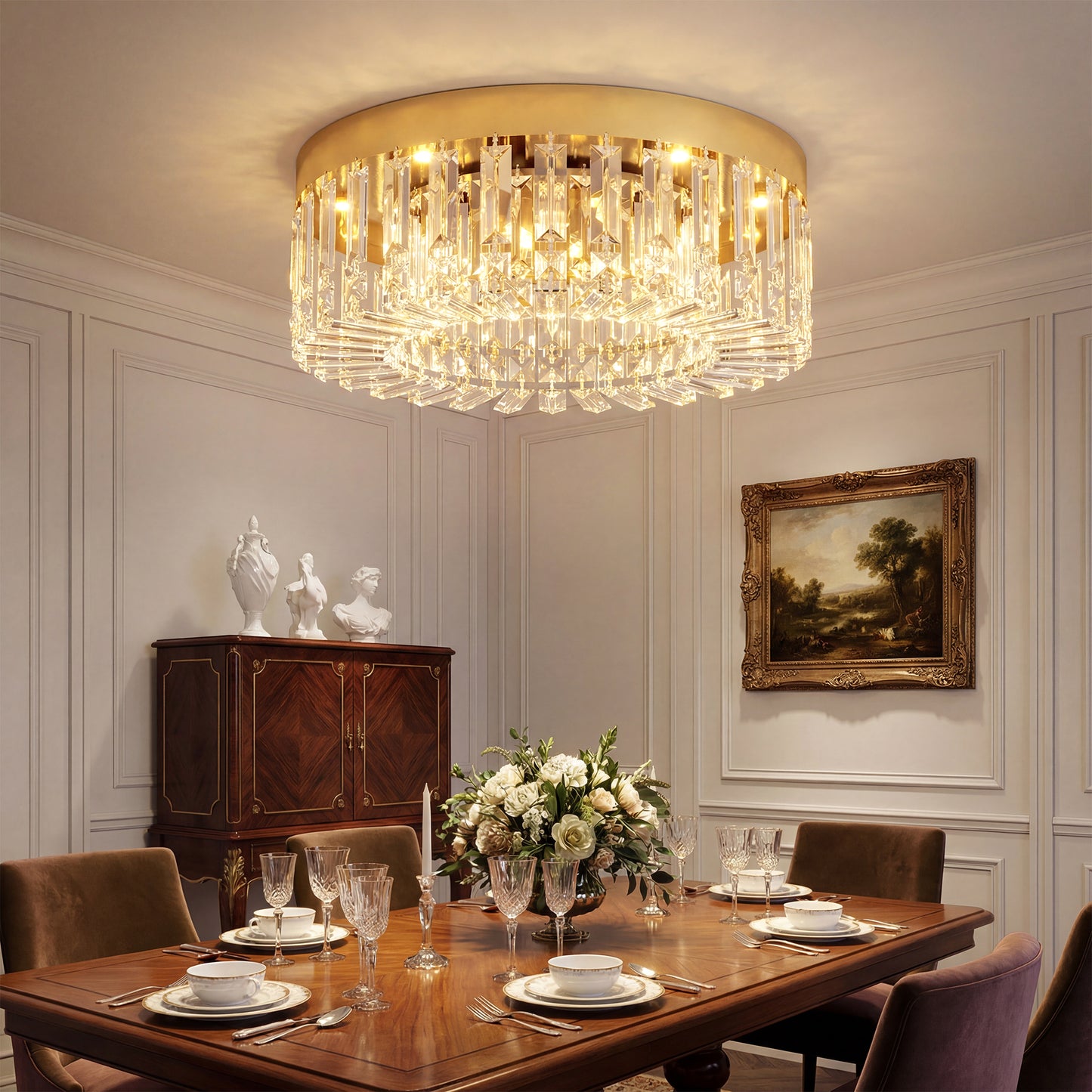 HOMCOM Crystal Chandeliers with 225 Crystal Pendants, 8-Light Ceiling Light for Living Room, Bedroom Dining Room, Gold Tone