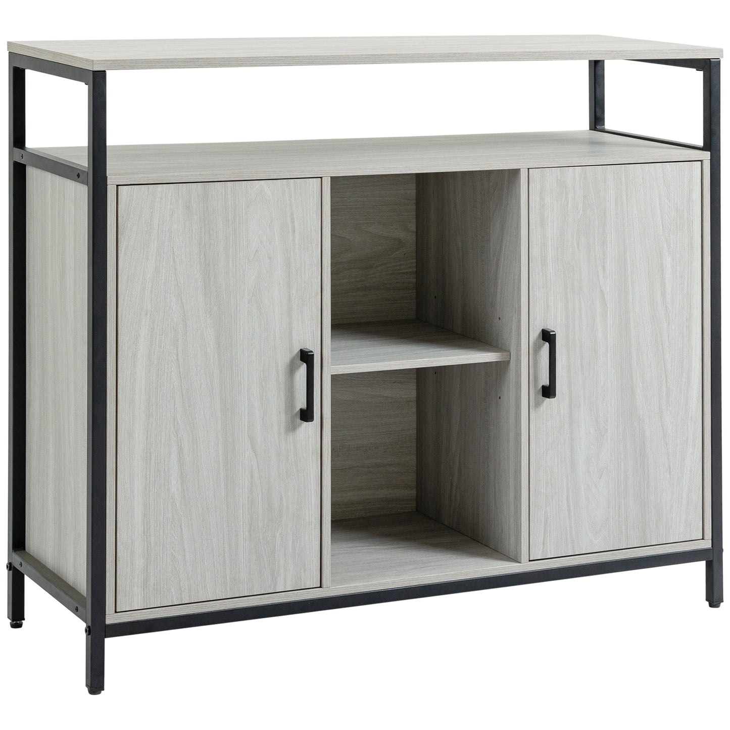 HOMCOM Modern Sideboard, Steel Frame Storage Cabinet with 2 Doors and Adjustable Shelves for Living Room, Hallway, Light Grey Default Title