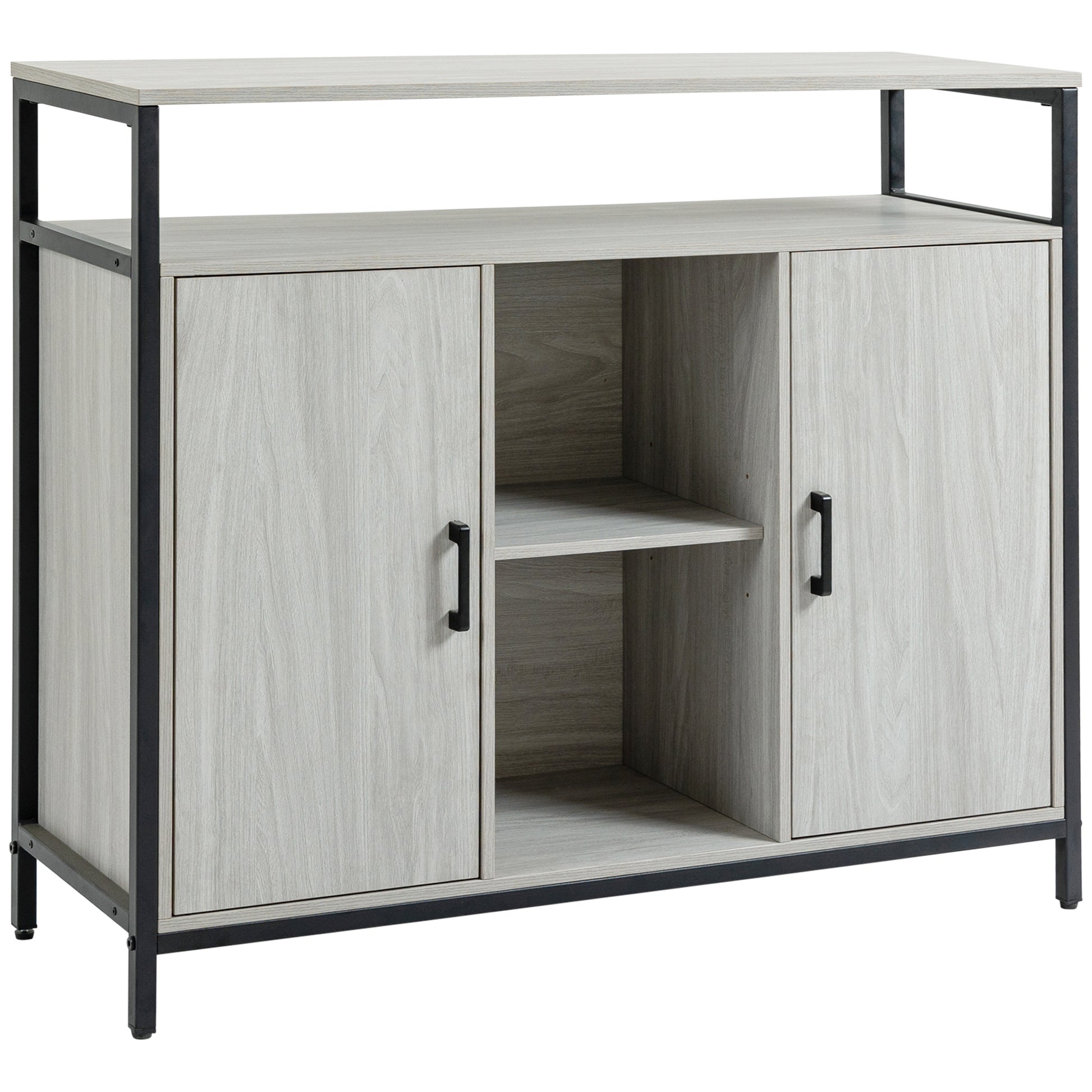 HOMCOM Modern Sideboard, Steel Frame Storage Cabinet with 2 Doors and Adjustable Shelves for Living Room, Hallway, Light Grey Default Title