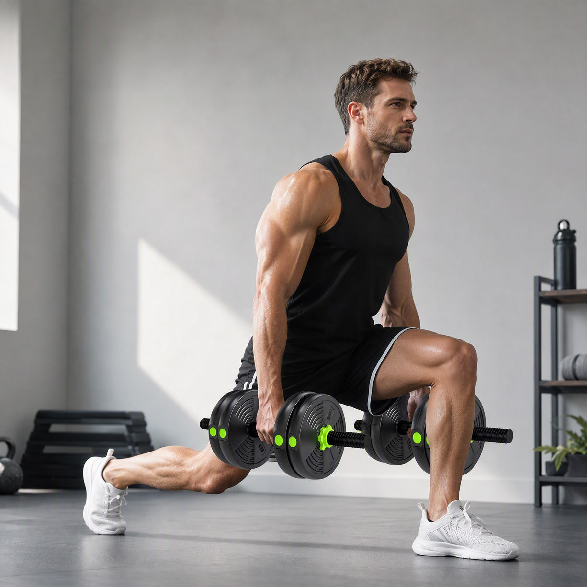 SPORTNOW 15 kg 3-in-1 Adjustable Dumbbell & Barbell Set with EZ Bar, Connecting Rod and Non-Slip Grip for Home Gym, Green