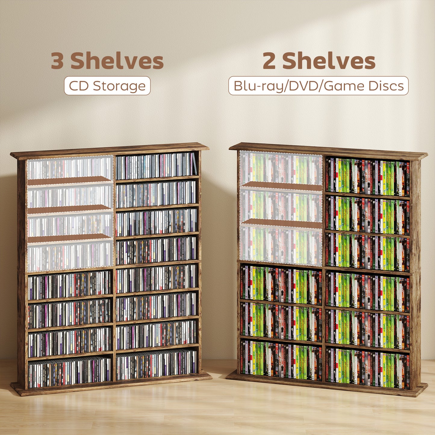 HOMCOM 16-Compartment Media Shelf - Rustic Brown