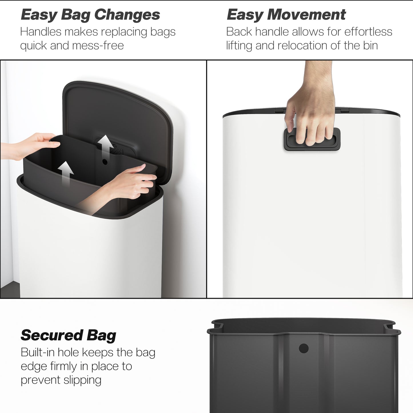 HOMCOM 50L Kitchen Bin with Soft-Close Lid and Stay-Open Function, Stainless Steel Pedal Bin with Removable Inner Bucket, Carry Handle for Kitchen, Office, Home, Cream