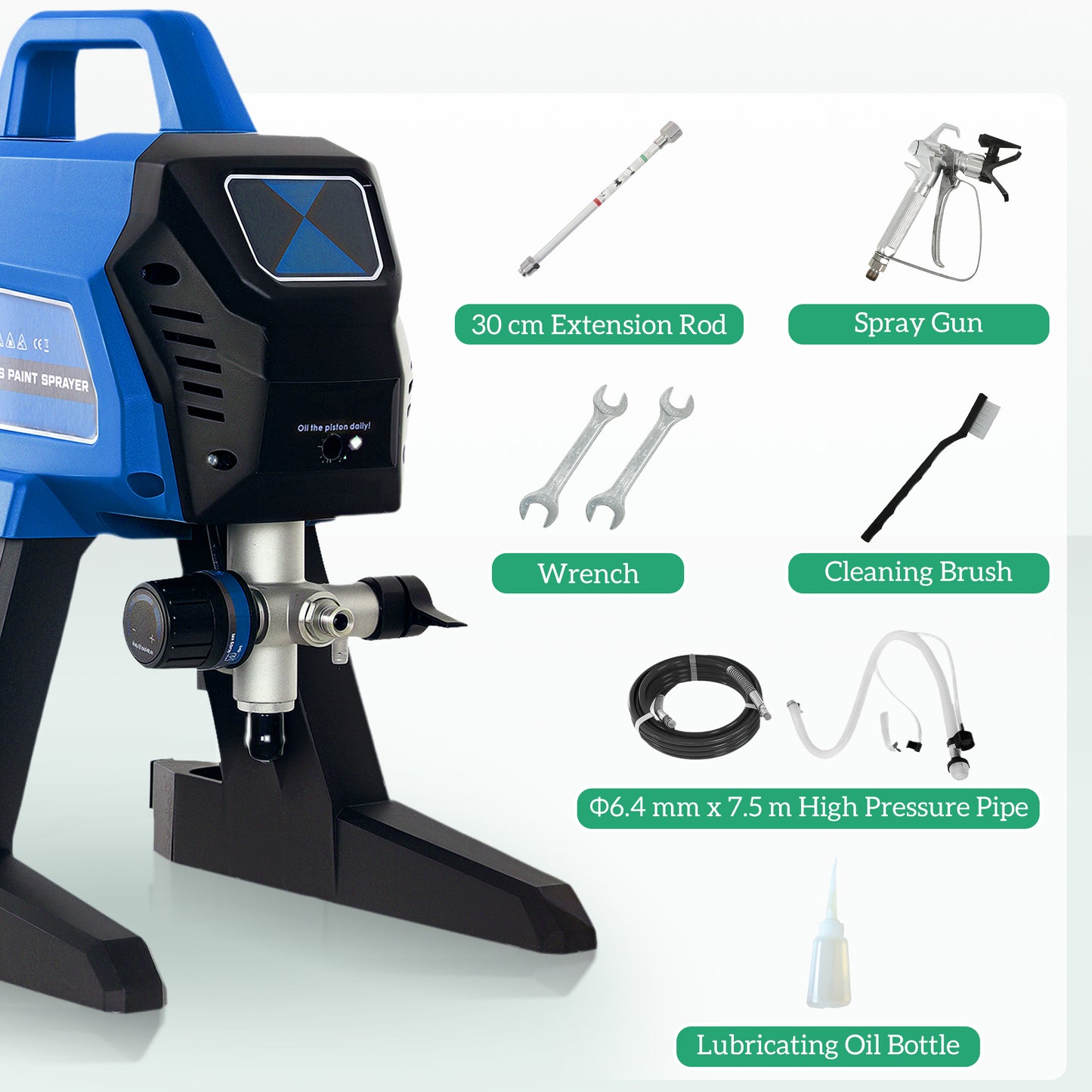 HOMCOM Airless Paint Sprayer, Thinning-Free, Electric Fence Paint Sprayer for Exterior and Inner DIY Painting Projects, Wall Spray Gun Machine, Household Use, 1.5L/min, 200Bar, 7.5m Hose Dark Blue