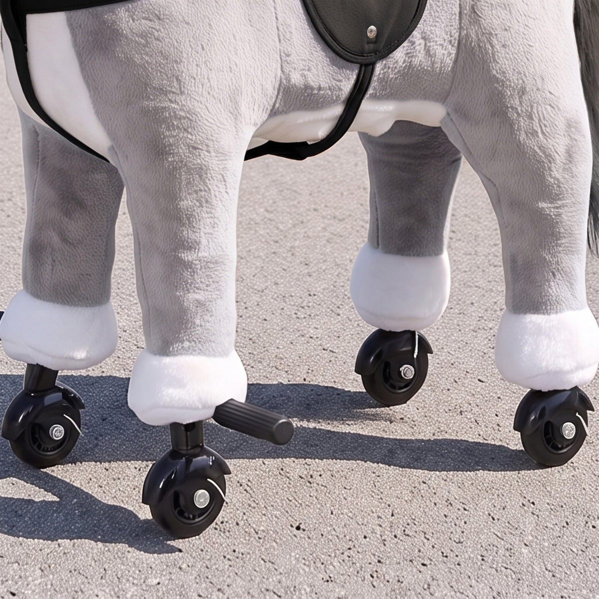 AIYAPLAY Rocking Horse, Plush Ride On Horse with Hoof Sounds, Music, Rolling Wheels and Pedal for 3-7 Years, Up to 50kg, Grey