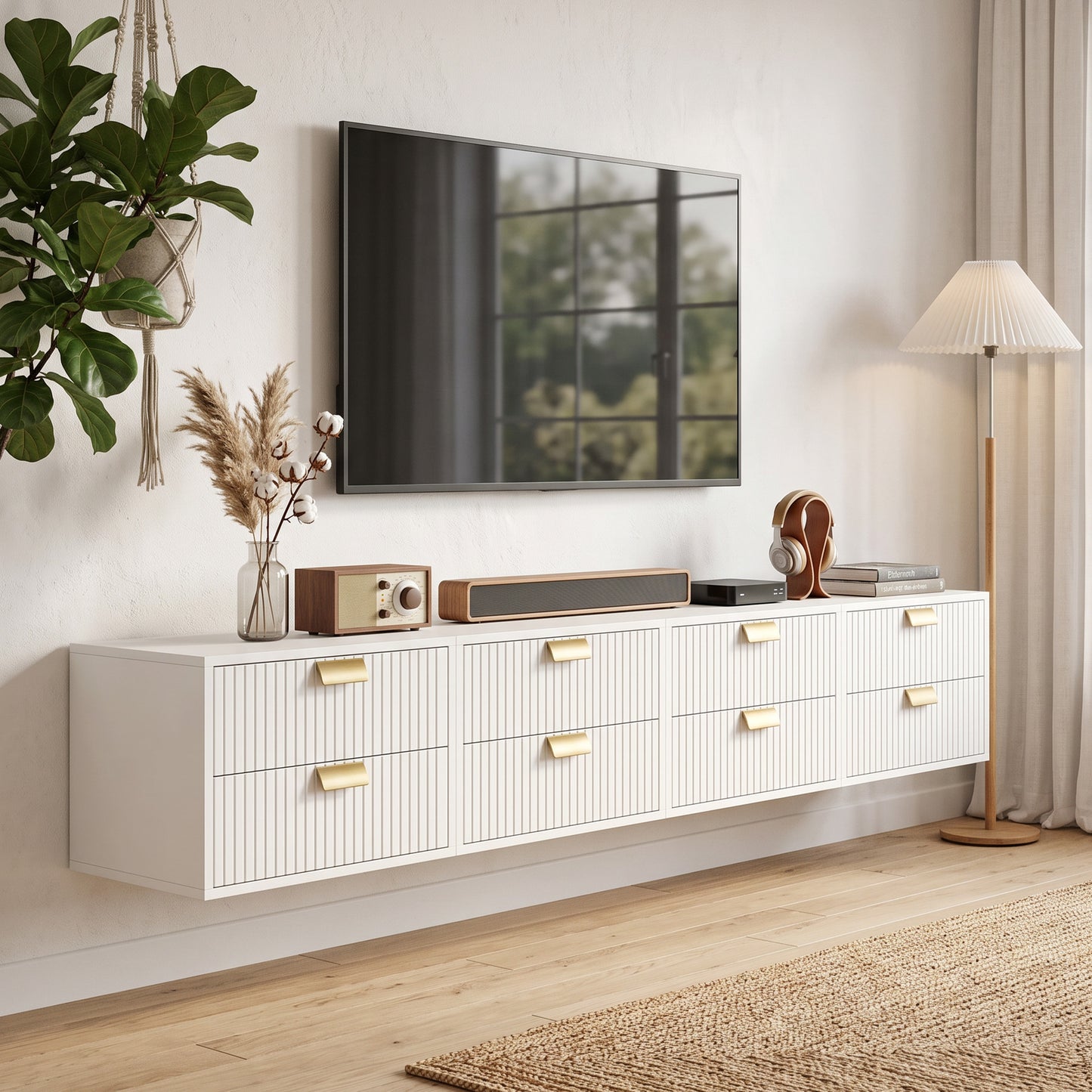 HOMCOM Modern Floating Nightstands Set of 2, Wall Mounted Bedside Tables with 2 Drawers, White