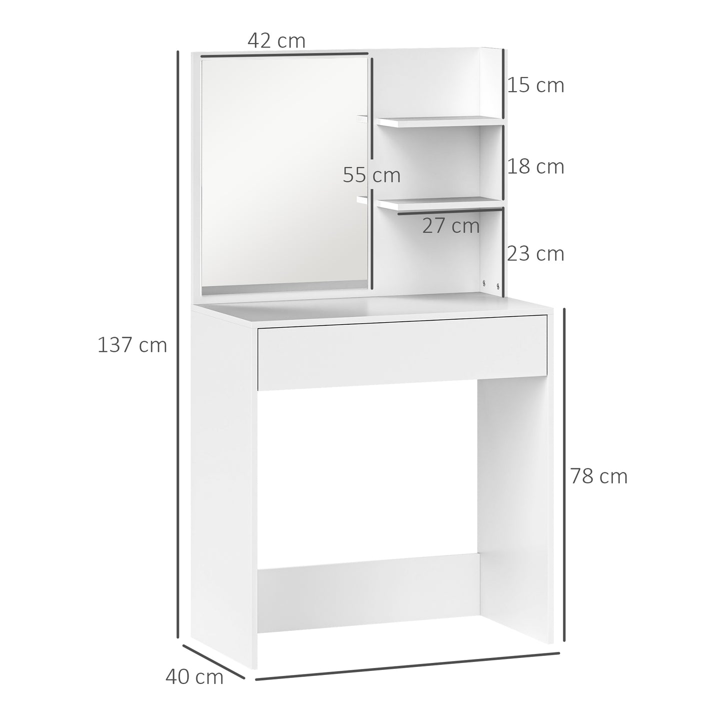HOMCOM Dressing Table with Mirror and Storage - White