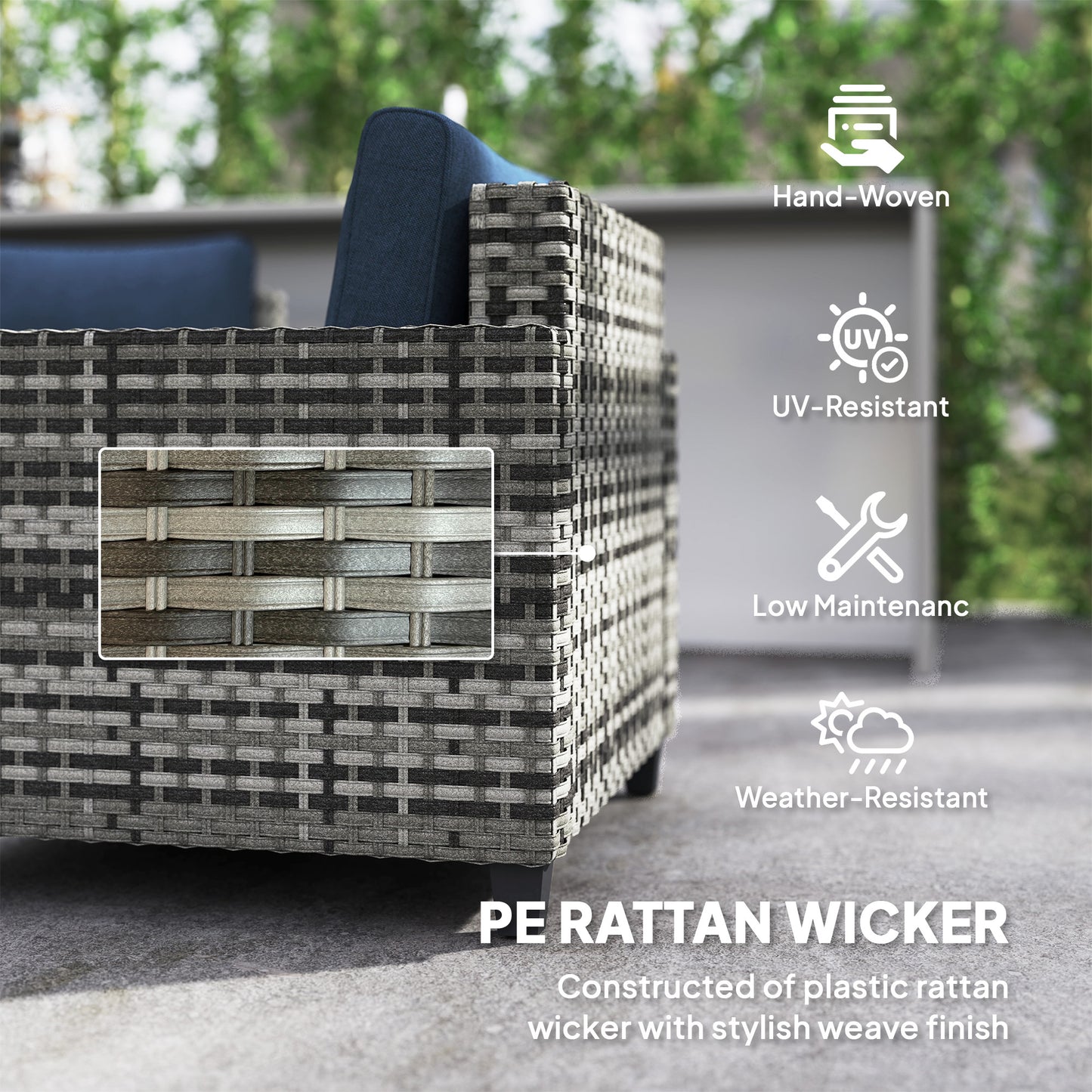 Outsunny Six-Piece Modular Rattan Sofa Set - Navy Blue