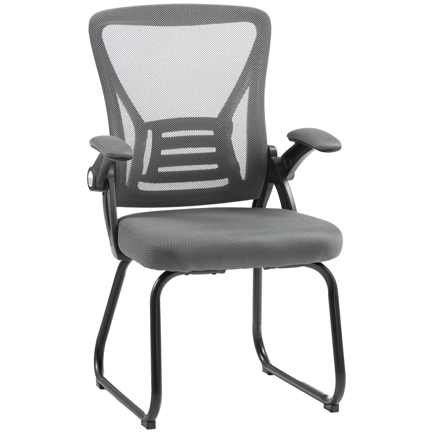 HOMCOM Office Chair, Ergonomic Desk Chair No Wheels with Mesh Backrest and Steel Legs for Home Conference Room, Dark Grey