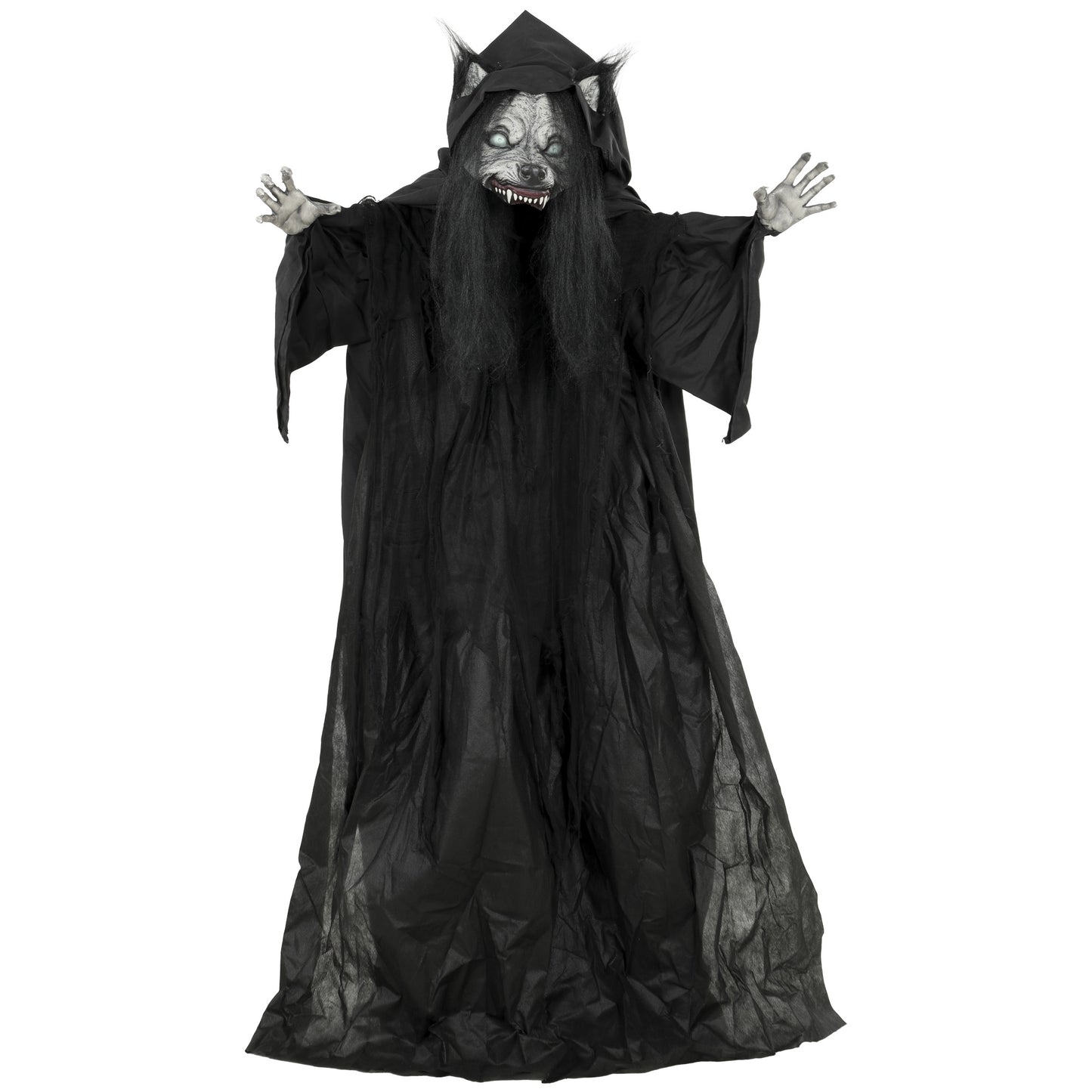 HOMCOM 67"/170cm Life Size Animated Ghost with Werewolf Mask, Halloween Decorations Outdoor Indoor, Scary Halloween Animatronic