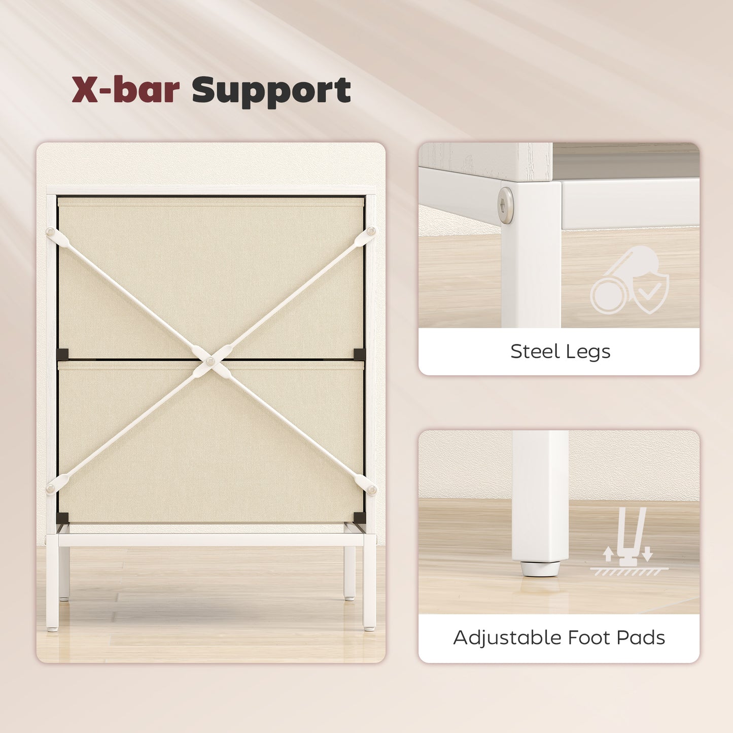 HOMCOM Chest of Drawers, Dresser with 2 Fabric Drawers and Aluminium Handles - White