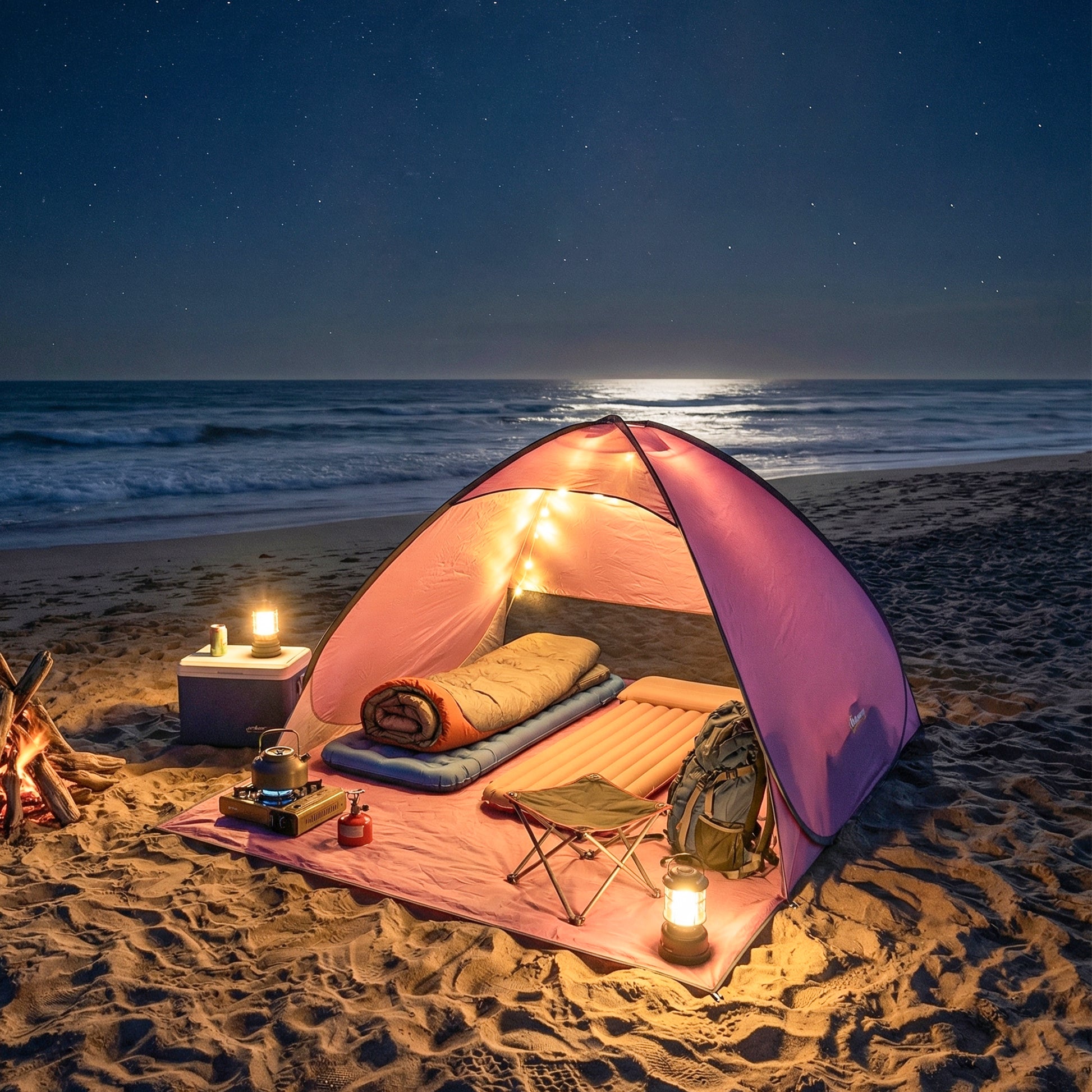 Outsunny Pop up Beach Tent, UV 50+ Sun Shelter with Carry Bag, 2x1.5m for 2-3 Person, Pink