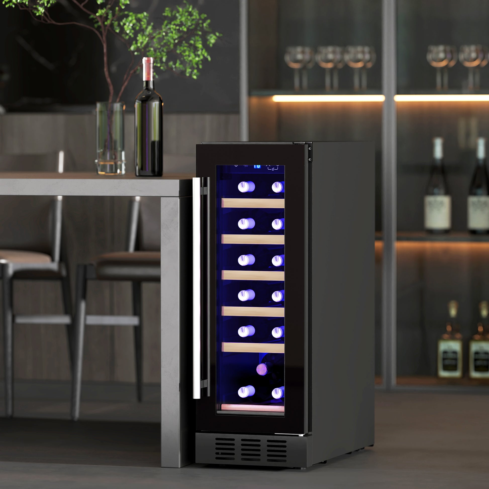 HOMCOM 19 Bottle 5-18â„ƒ Wooden Rack Wine Fridge - Black