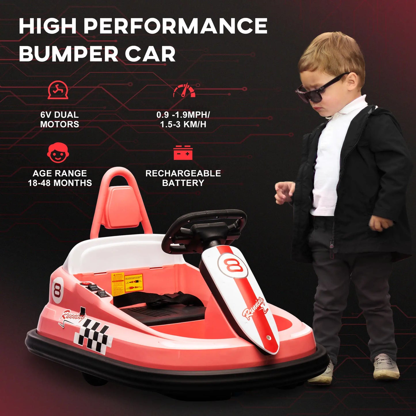 6V Electric Kids Dodgem Bumper Car, 6V Spin Waltz Car, with Music, Horn, Lights - Pink