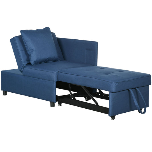 HOMCOM 3-In-1 Single Sofa Bed with Thick Padded Seat & 5-position Adjustable Back for Living Room, Bedroom, Blue