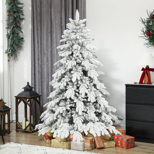 HOMCOM 6ft Super Flocked Christmas Tree - Green/White