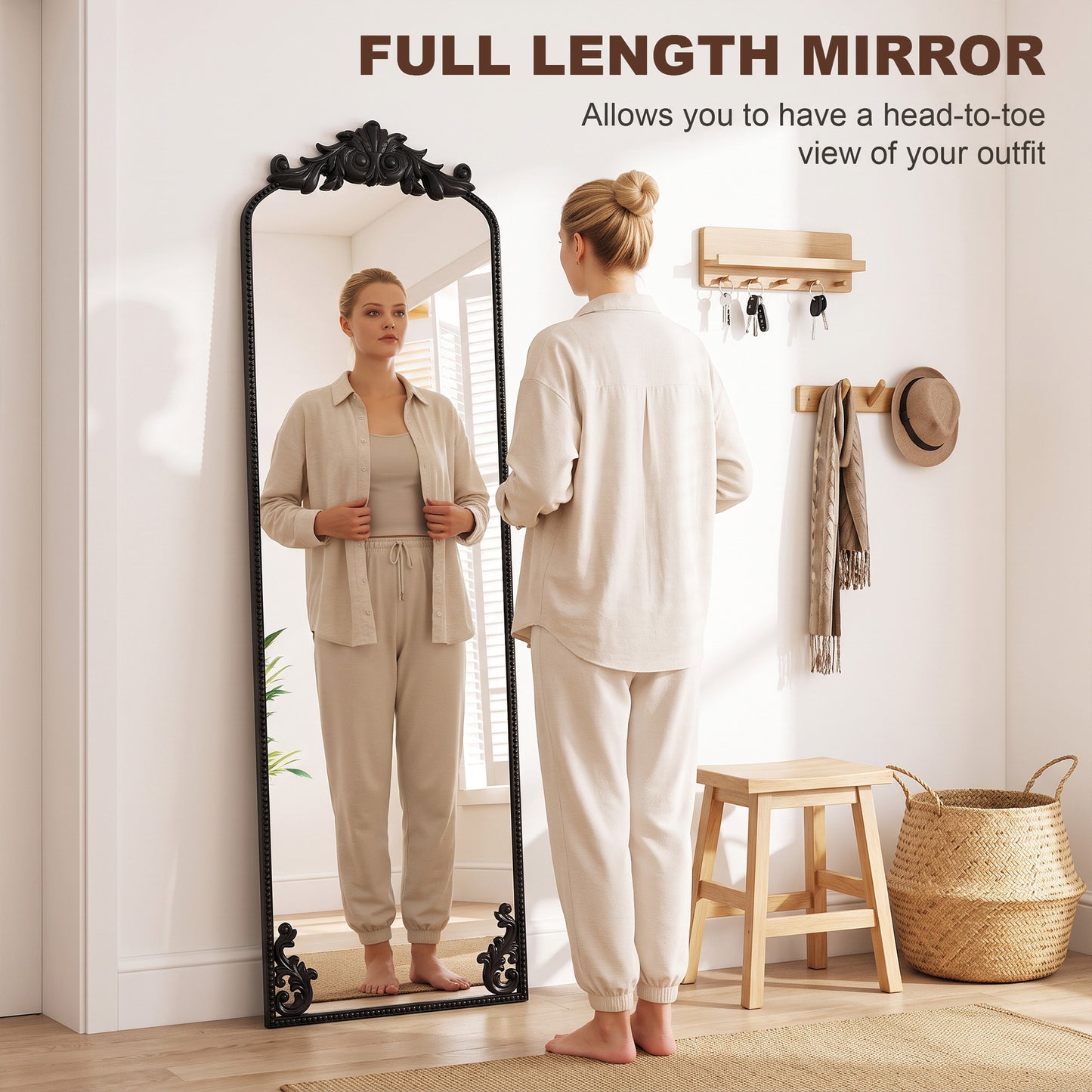 HOMCOM Floor Mirror, 50 x 160 cm Full Length Mirror with Baroque Metal Frame for Bedroom, Living Room, Dressing Room, Black