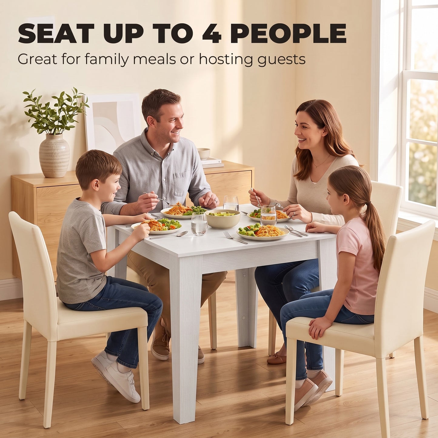 HOMCOM Dining Table for 4, 80L x 80W x 75Hcm, Modern Square Kitchen Table, White