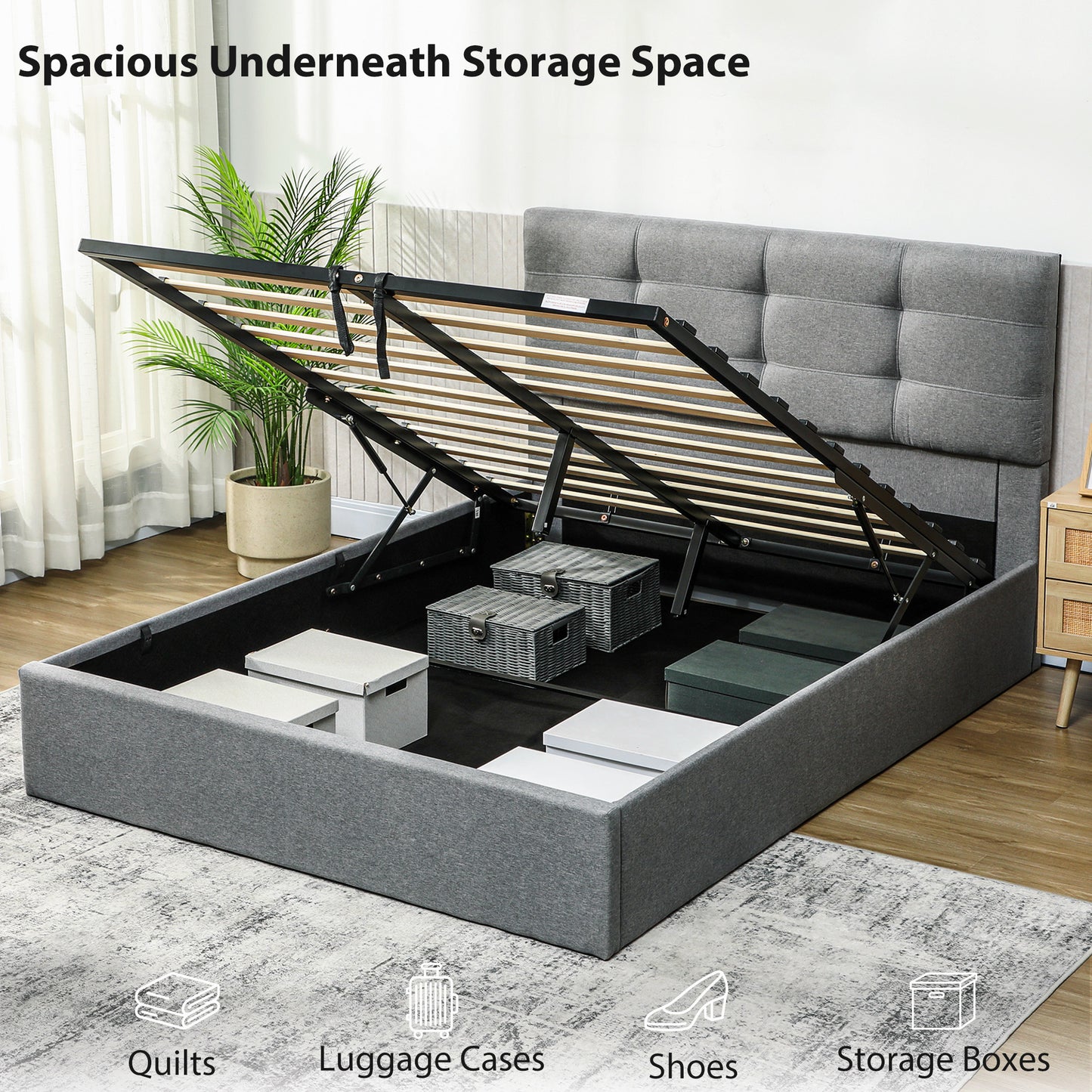 HOMCOM 5ft King Ottoman Bed with Gas Lift Storage - Grey