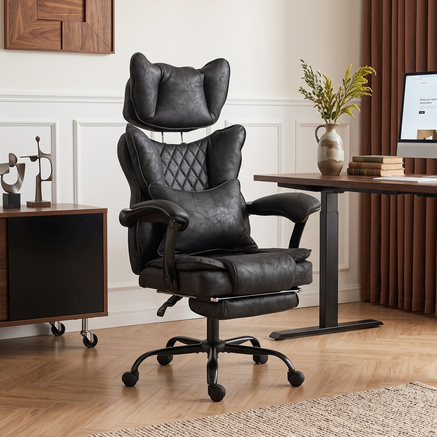 HOMCOM Executive Office Chair, Leathaire Big and Tall Office Chair 180 kg with Wide Seat, Reclining, Lumbar Support, Black