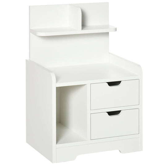 HOMCOM Bedside Table, Small Bedside Cabinet with 2 Drawers and Storage Shelves, Modern Nightstand for Bedroom, White