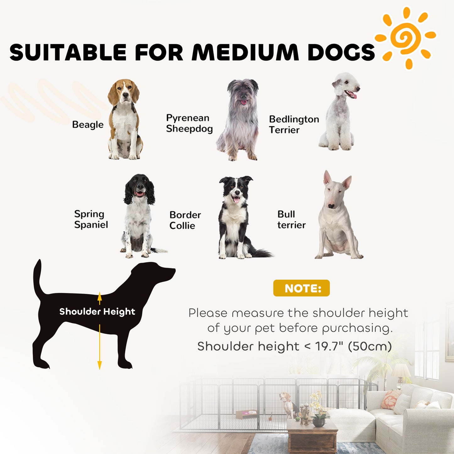 PawHut 12-Panel Solid Dog Playpen with Doors, for Medium Dogs, 80cm High, Black