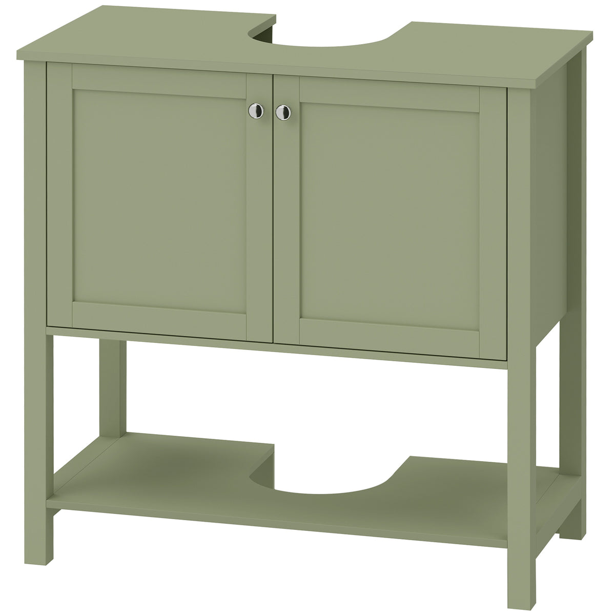 HOMCOM Under Sink Bathroom Cabinet with 2 Doors, Open Shelf and U-Shape Cut-Out for Basin with or without Pedestal, Green Default Title