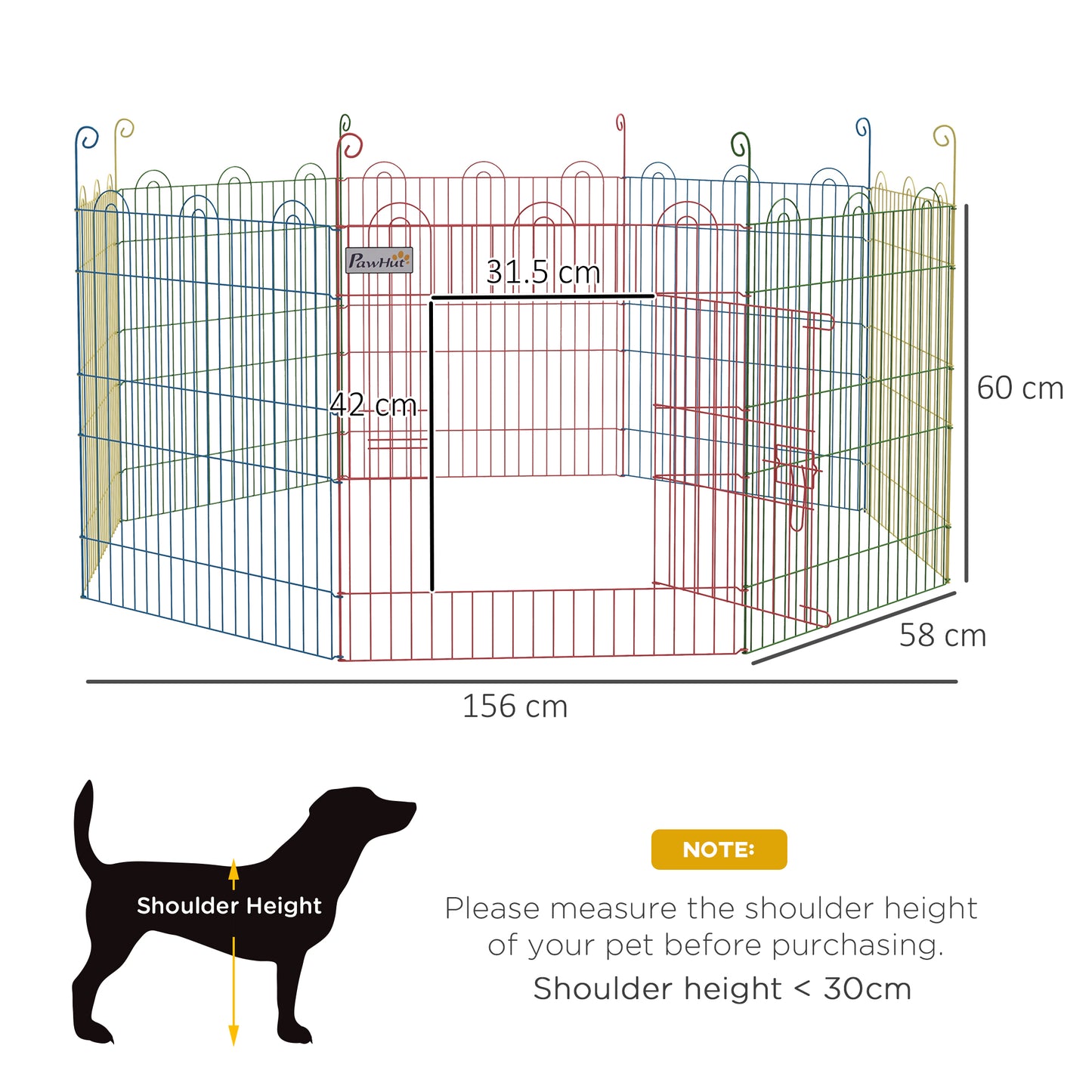 PawHut Pet Playpen Crate, with Eight Panels, Door, for Indoors and Outdoors, 60H x Î¦156cm
