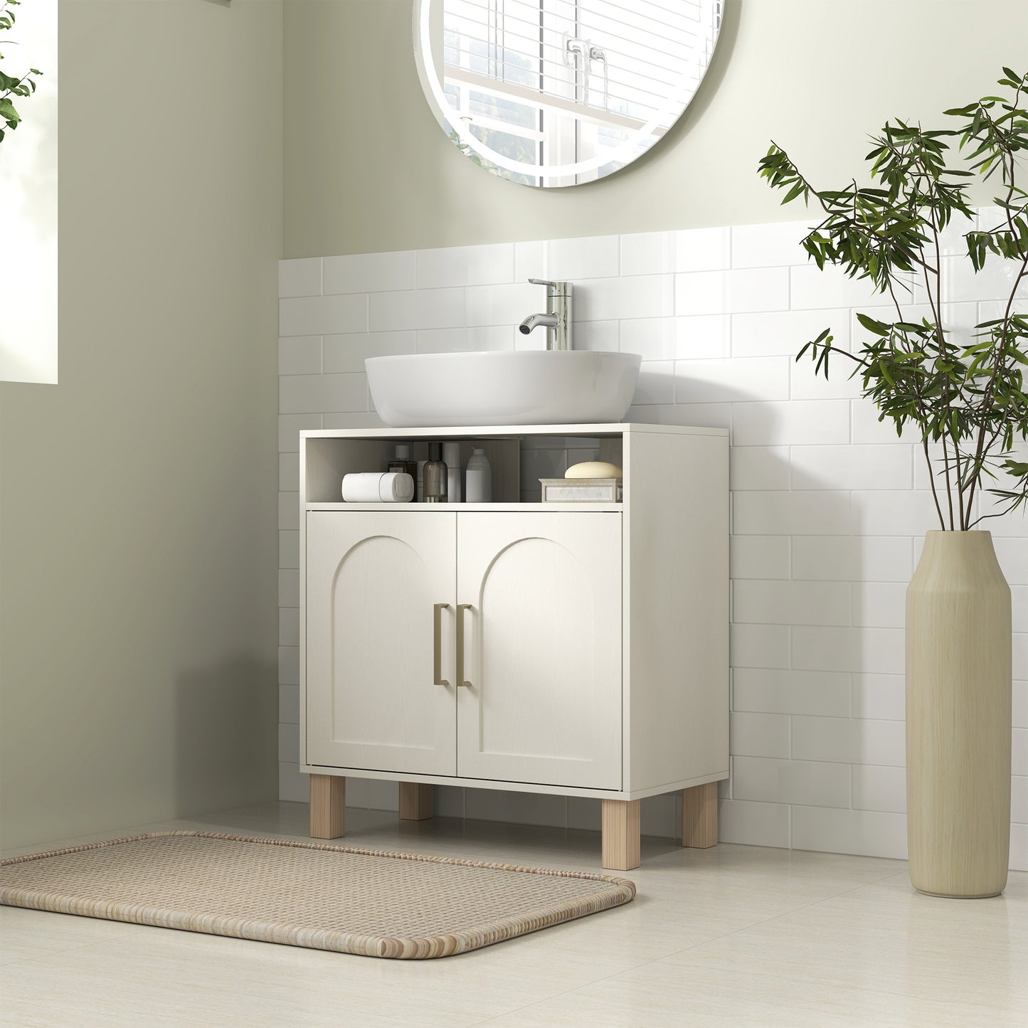 HOMCOM Under Sink Cabinet for Basin without Pedestal - Cream White