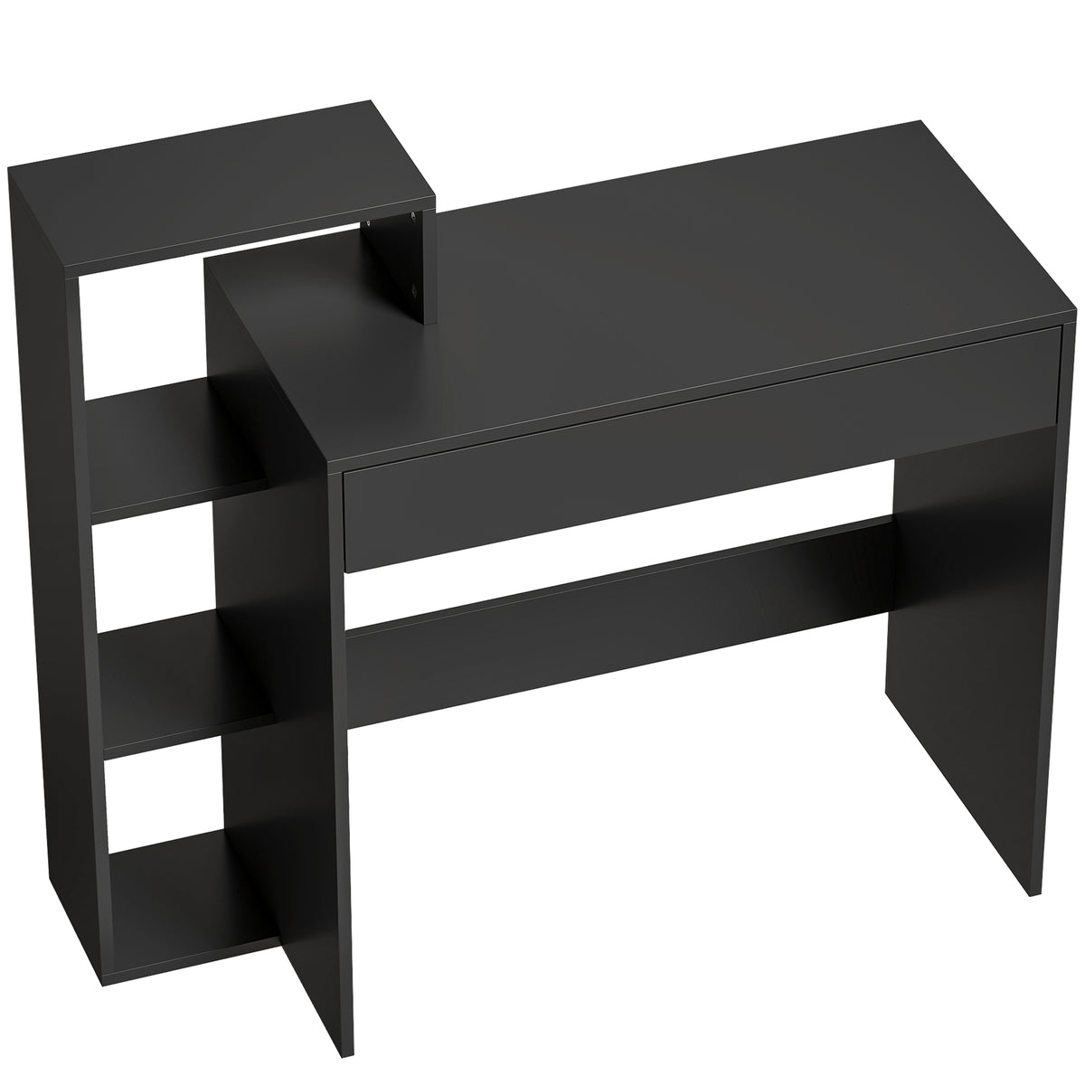 HOMCOM Desk with Storage, Computer Desk with 3 Open Shelves and Drawer, Workstation, Computer Table, Black Default Title