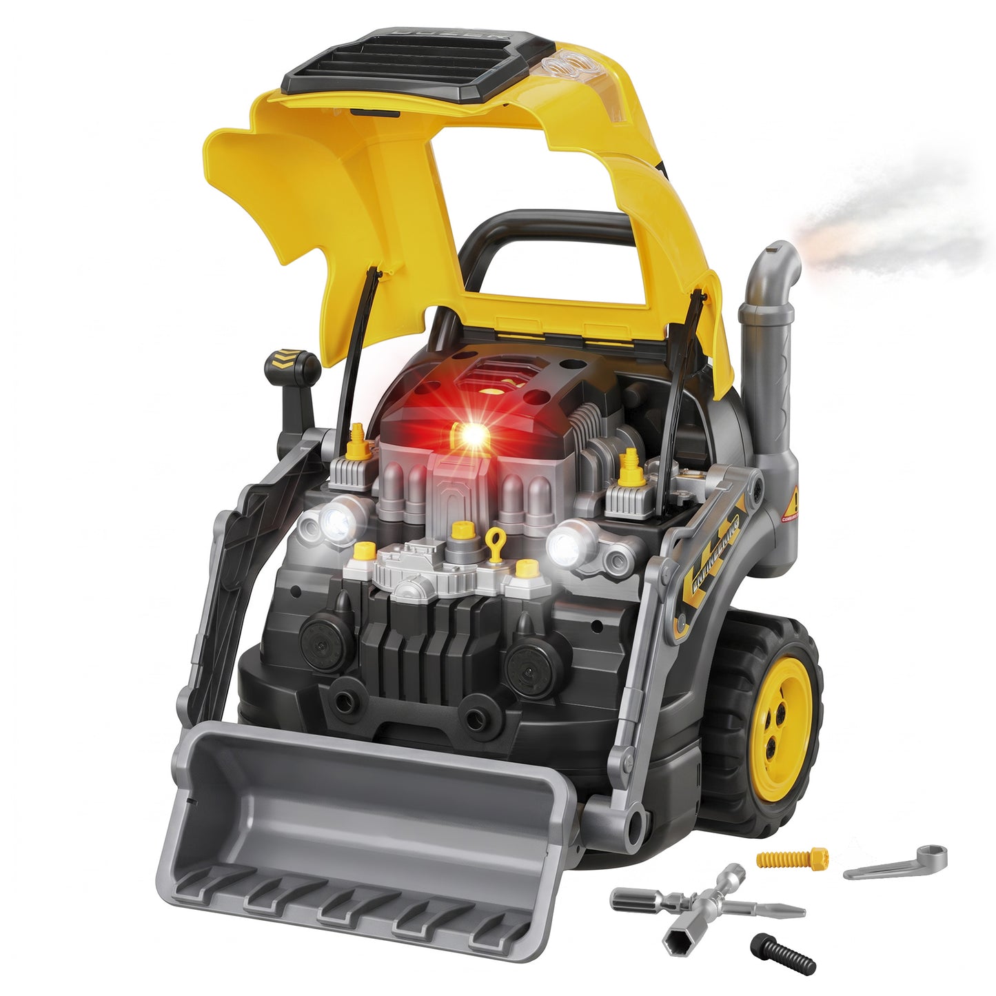 AIYAPLAY Kids Truck Engine Toy, Excavator Toy Steering Wheel with Spray, Lights and Sounds for 3-6 Years Boys Girls, Yellow