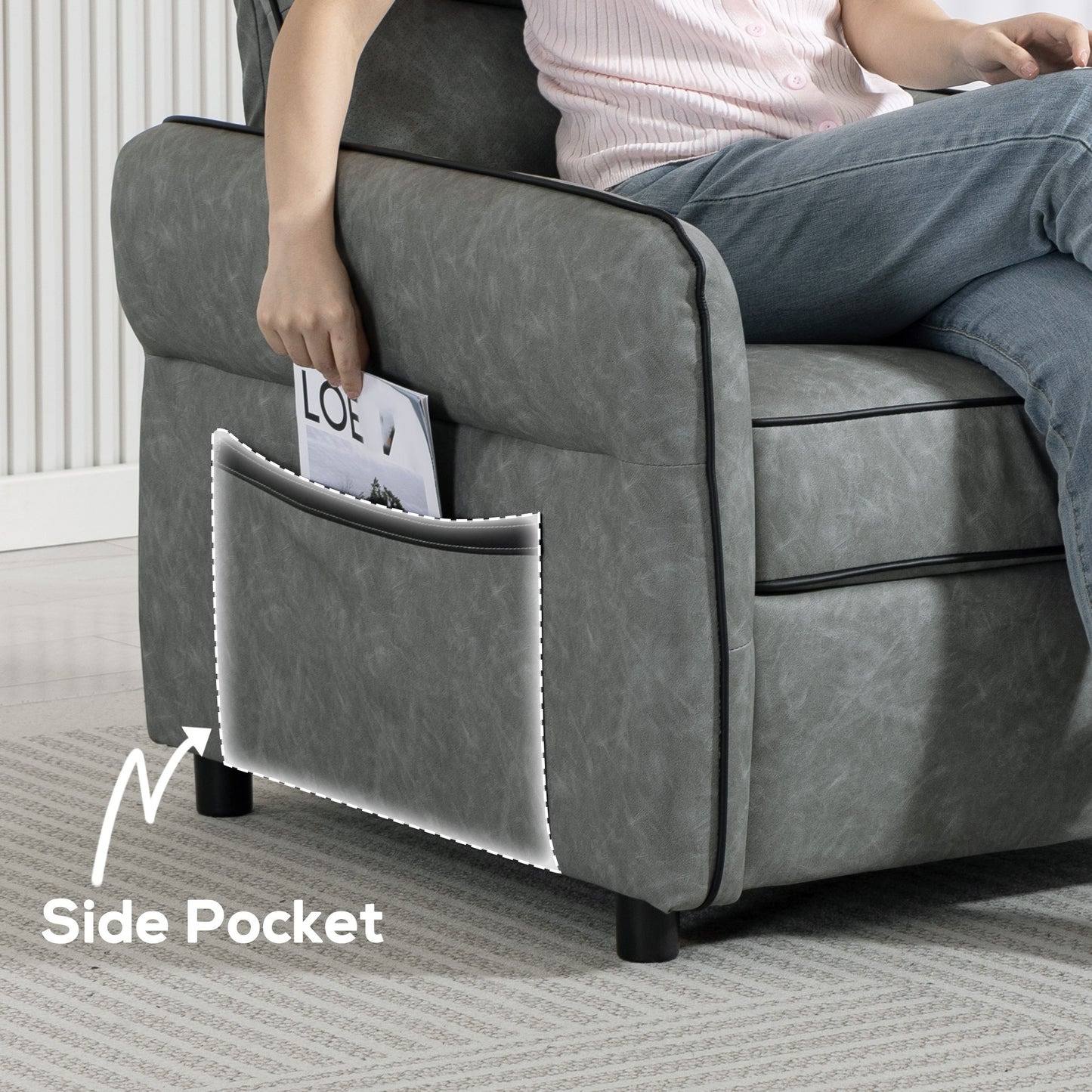 HOMCOM Accent Chair, Faux Leather Armchair - Grey