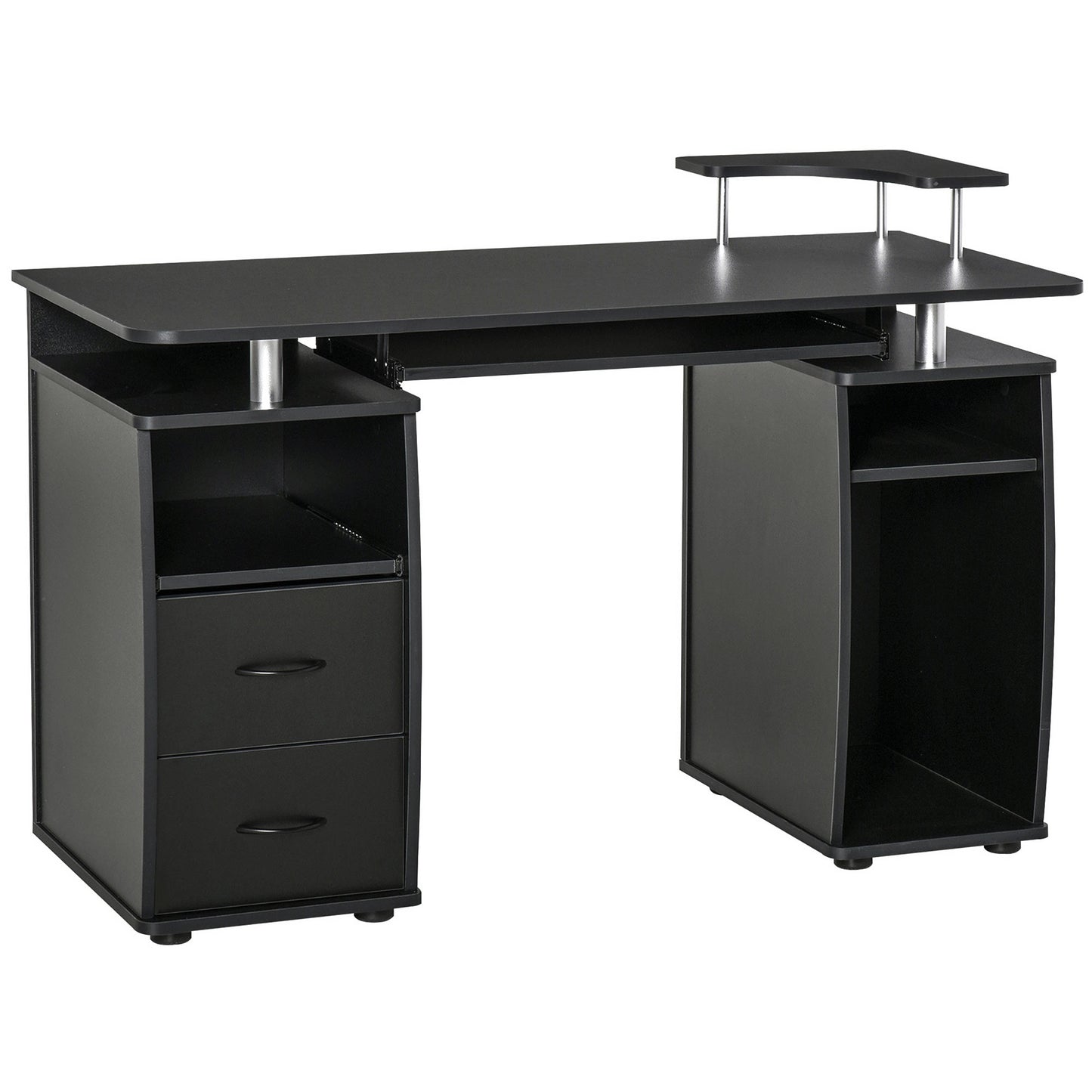 HOMCOM Study Desk Writing Table for Home Office, Student Workstation with Drawers, Sliding Shelf and Storage, Black