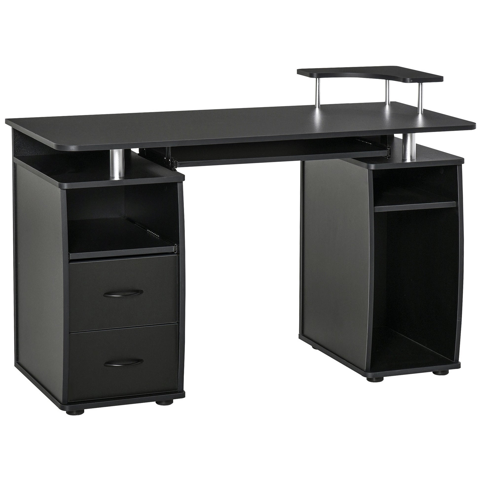 HOMCOM Study Desk Writing Table for Home Office, Student Workstation with Drawers, Sliding Shelf and Storage, Black