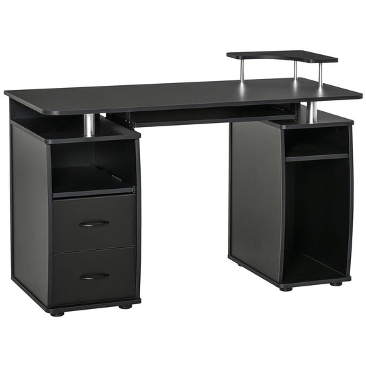 HOMCOM Study Desk Writing Table for Home Office, Student Workstation with Drawers, Sliding Shelf and Storage, Black